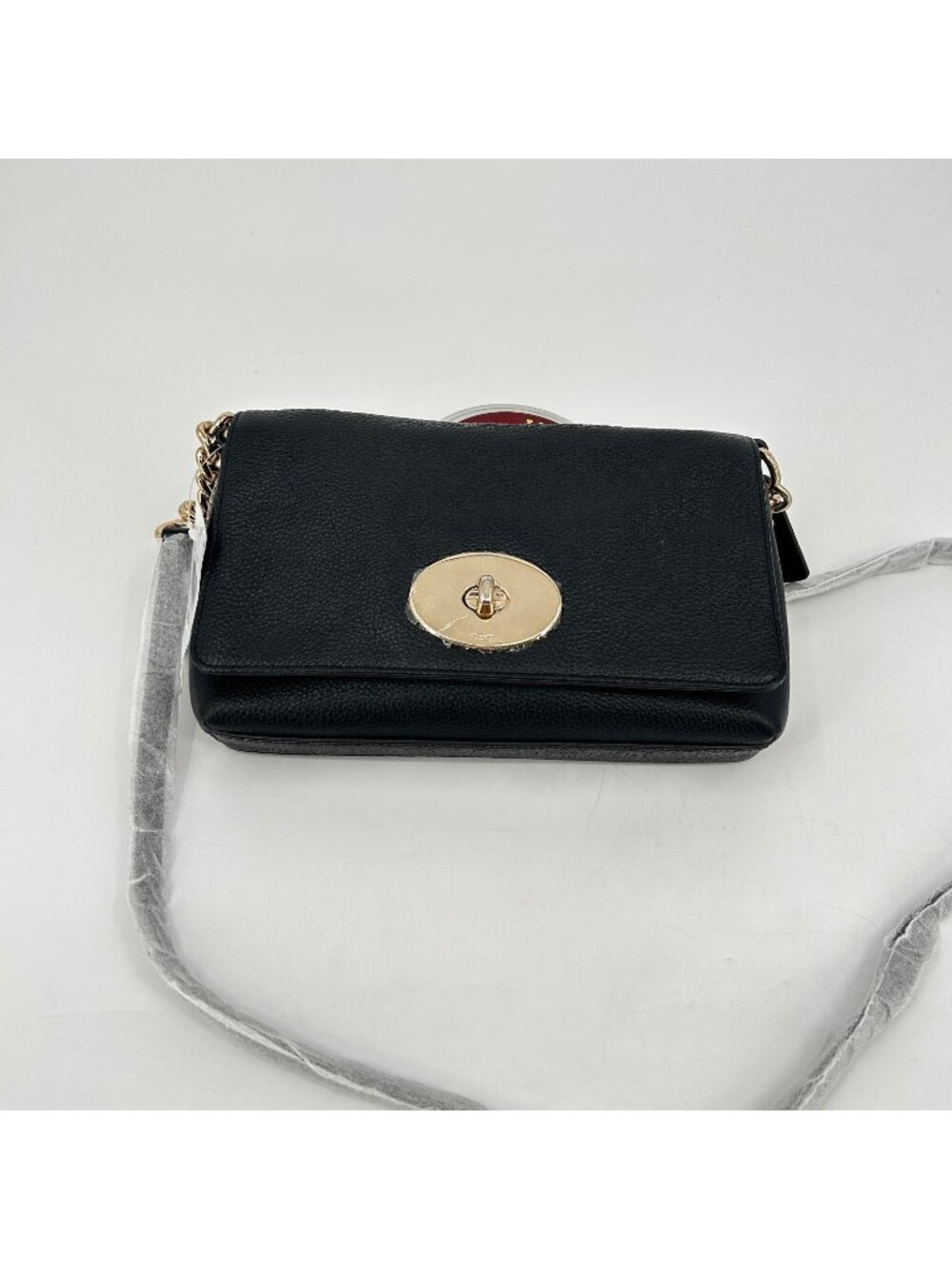 Coach Crosstown Crossbody Bag Black Pebble Leather Gold Chain Turnlock Purse